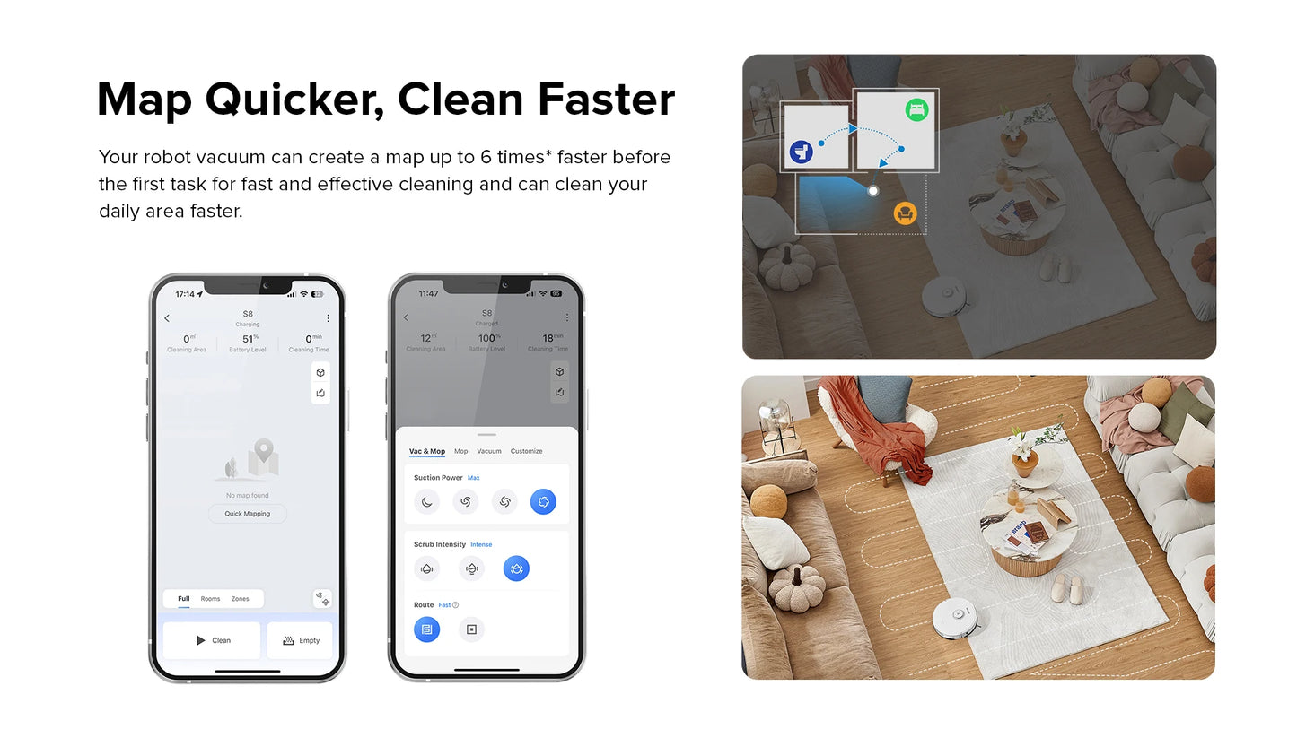 Roborock S8 Robot Vacuum cleaner,6000Pa Suction Dual Brush with 3D Structured Light Obstacle Avoidance, from roborock S7 upgrade